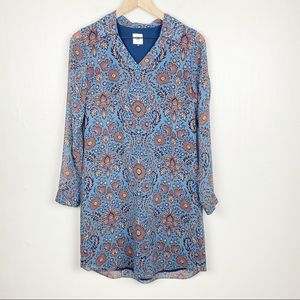 Cabi Dress Womens XS Blue Provincial‎ Floral Long Sleeve Shift Tunic 3295